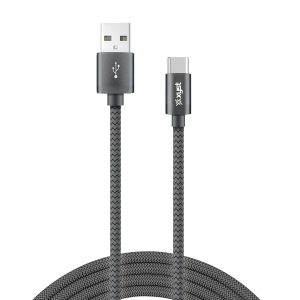 XYST XYS-TC10204B Charge and Sync USB to USB-C Braided Cable, 10 Ft. (Black)
