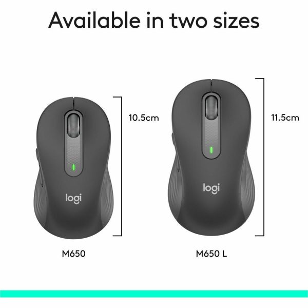 Logitech Signature M650 Wireless Mouse - For Small to Medium Sized Hands, 2-Year Battery, Silent Clicks, Bluetooth, Graphite - Image 9