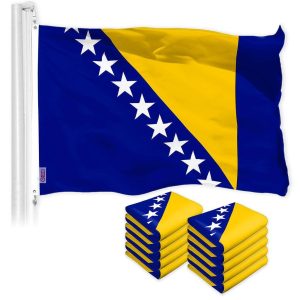 G128 10 Pack: Bosnia and Herzegovina Flag | 3x5 Ft | LiteWeave Pro Series Printed 150D Polyester | Country Flag, Vibrant Colors, Brass Grommets, Thicker and More Durable Than 100D 75D Poly