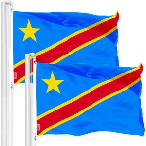 G128 2 Pack: DR Congo Congolese Flag | 3x5 Ft | Printed 150D Polyester - Indoor/Outdoor, Vibrant Colors, Brass Grommets, Quality Polyester, Much Thicker More Durable Than 100D 75D Polyester
