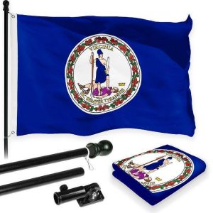 G128 Combo Pack: 6 Feet Tangle Free Spinning Flagpole (Black) Virginia VA State Flag 3x5 ft Printed 150D Brass Grommets (Flag Included) Aluminum Flag Pole