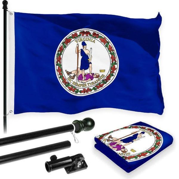 G128 Combo Pack: 6 Feet Tangle Free Spinning Flagpole (Black) Virginia VA State Flag 3x5 ft Printed 150D Brass Grommets (Flag Included) Aluminum Flag Pole