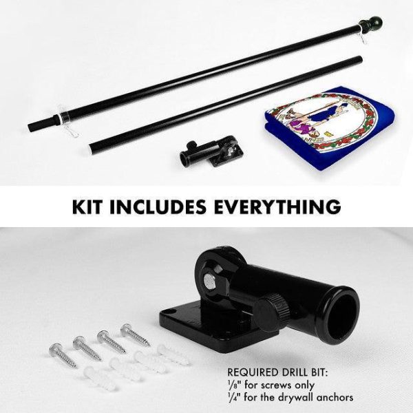 G128 Combo Pack: 6 Feet Tangle Free Spinning Flagpole (Black) Virginia VA State Flag 3x5 ft Printed 150D Brass Grommets (Flag Included) Aluminum Flag Pole - Image 2