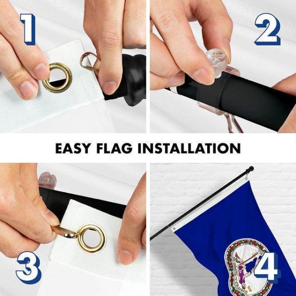 G128 Combo Pack: 6 Feet Tangle Free Spinning Flagpole (Black) Virginia VA State Flag 3x5 ft Printed 150D Brass Grommets (Flag Included) Aluminum Flag Pole - Image 7