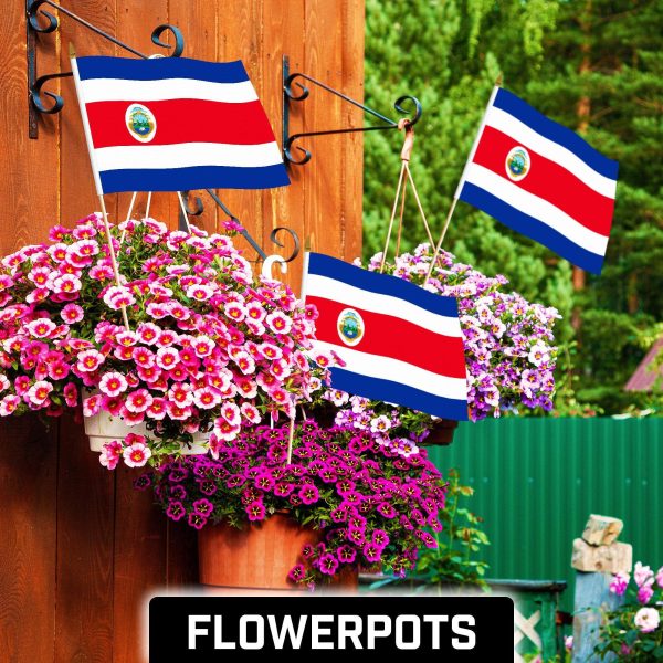 G128 30 Pack Handheld Costa Rica Costa Rican Stick Flags | 12x18 In | Printed 150D Polyester, Country Flag, Solid Wooden Stick, Spear Gold Tip - Image 2