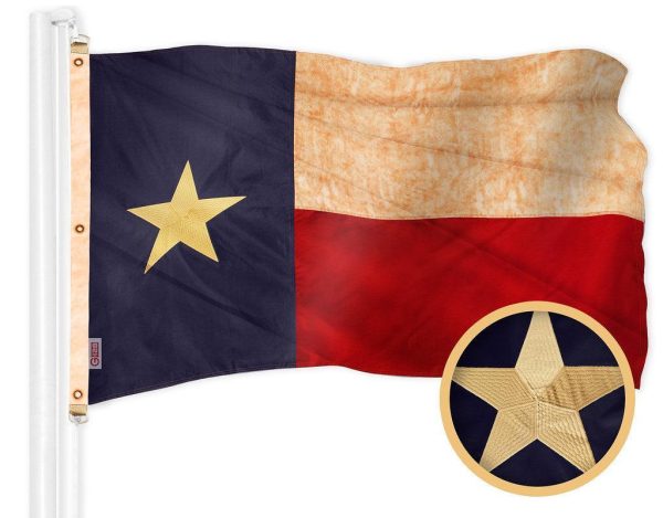 G128 Texas Tea-Stained TX State Flag | 6x10 Ft | Embroidered 420D Polyester - Embroidered Stars, Sewn Stripes, Brass Grommets, Indoor/Outdoor, Vibrant Colors, Quality Polyester