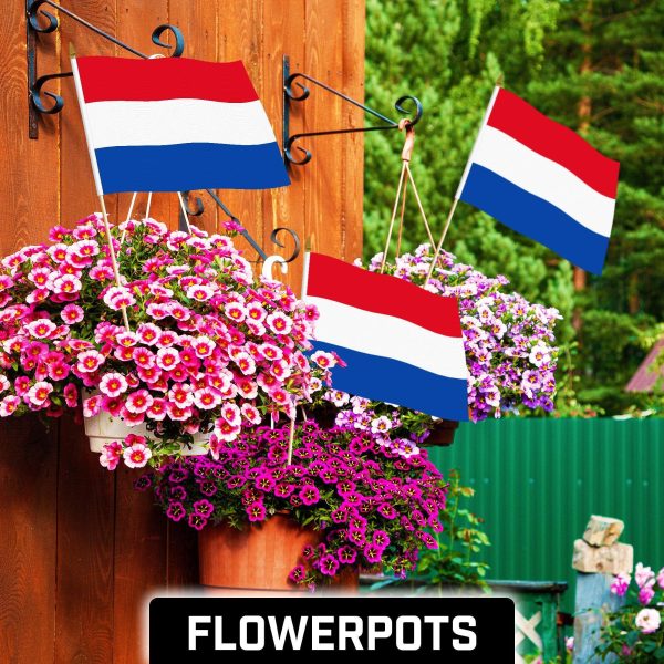 G128 30 Pack Handheld Netherlands Dutch Stick Flags | 12x18 In | Printed 150D Polyester, Country Flag, Solid Wooden Stick, Spear Gold Tip - Image 2