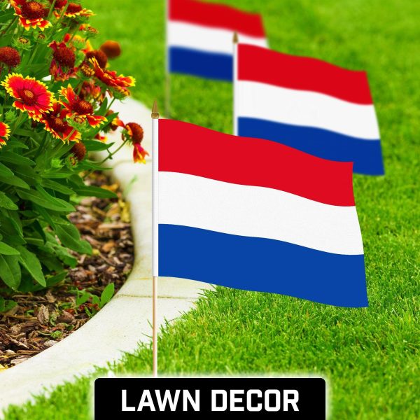 G128 30 Pack Handheld Netherlands Dutch Stick Flags | 12x18 In | Printed 150D Polyester, Country Flag, Solid Wooden Stick, Spear Gold Tip - Image 3