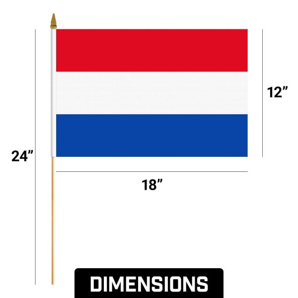 G128 30 Pack Handheld Netherlands Dutch Stick Flags | 12x18 In | Printed 150D Polyester, Country Flag, Solid Wooden Stick, Spear Gold Tip - Image 9