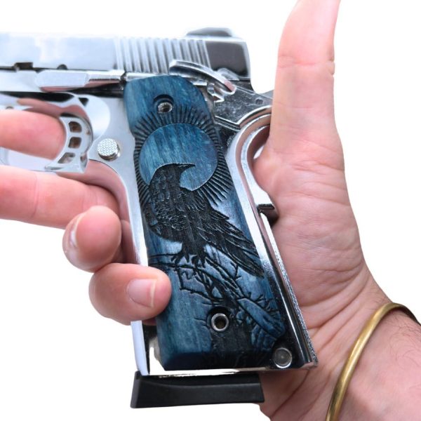 1911 Raven Series 1911 Wooden Pistol Grips Ambi Safety Cut for 1911 Full Size 1911 Accessories 1911 Parts (Blue Raven) - Image 3