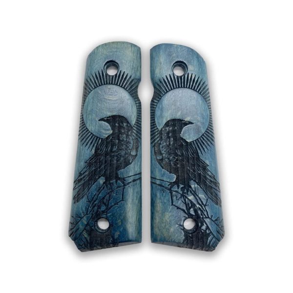 1911 Raven Series 1911 Wooden Pistol Grips Ambi Safety Cut for 1911 Full Size 1911 Accessories 1911 Parts (Blue Raven) - Image 4