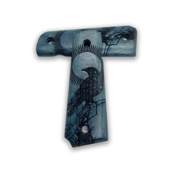 1911 Raven Series 1911 Wooden Pistol Grips Ambi Safety Cut for 1911 Full Size 1911 Accessories 1911 Parts (Blue Raven) - Image 7