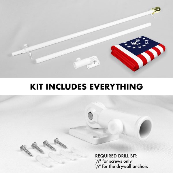 G128 Combo Pack: 6 Ft Tangle Free Aluminum Spinning Flagpole (White) & American USA Yacht Ensign Flag 3x5 Ft, LiteWeave Pro Series Printed 150D Polyester | Pole with Flag Included - Image 2