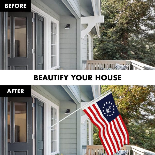 G128 Combo Pack: 6 Ft Tangle Free Aluminum Spinning Flagpole (White) & American USA Yacht Ensign Flag 3x5 Ft, LiteWeave Pro Series Printed 150D Polyester | Pole with Flag Included - Image 3