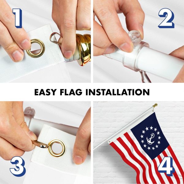 G128 Combo Pack: 6 Ft Tangle Free Aluminum Spinning Flagpole (White) & American USA Yacht Ensign Flag 3x5 Ft, LiteWeave Pro Series Printed 150D Polyester | Pole with Flag Included - Image 7