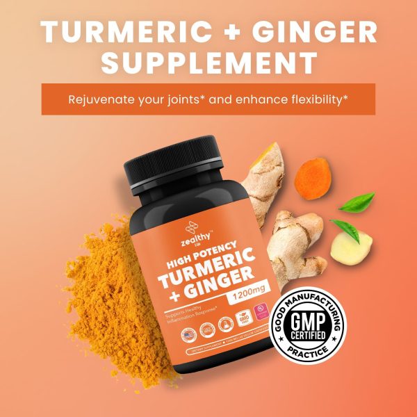 Zealthy Life   High Potency 1200mg Turmeric and Ginger Supplement Antioxidant Ginger & Turmeric Supplement Turmeric Ginger Supplements for Joint Support Renewing Ginger & Turmeric Capsules* 180 - Image 4