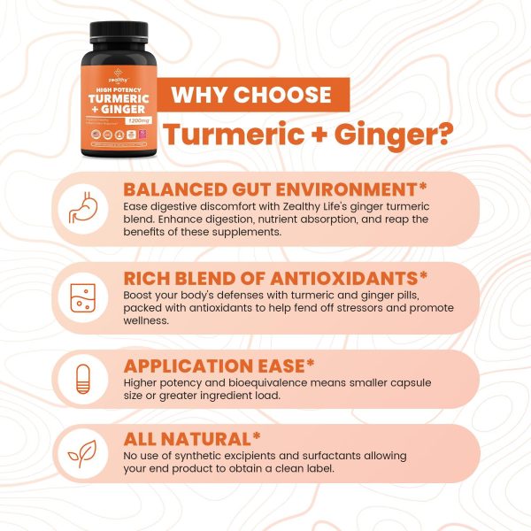 Zealthy Life   High Potency 1200mg Turmeric and Ginger Supplement Antioxidant Ginger & Turmeric Supplement Turmeric Ginger Supplements for Joint Support Renewing Ginger & Turmeric Capsules* 180 - Image 9
