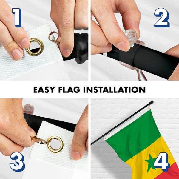 G128 Combo Pack: 6 Feet Tangle Free Spinning Flagpole (Black) Senegal Senegalese Flag 3x5 ft Printed 150D Brass Grommets (Flag Included) Aluminum Flag Pole - Image 7