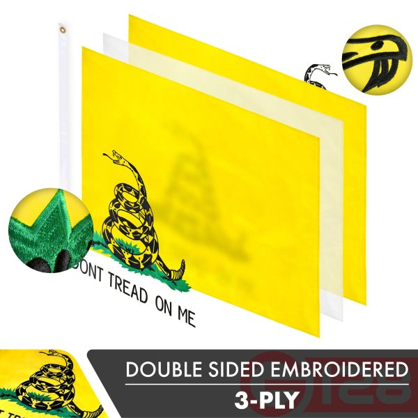 Gadsden Don't Tread on Me Flag 4x6FT 5-Pack Double-sided Embroidered Polyester By G128 - Image 2