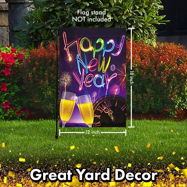 G128 - Happy New Year Garden Flag, New Year Themed Decorations - Fireworks and Champagne,  | 12x18 Inch | Printed 150D Polyester - Rustic Holiday Seasonal Outdoor Flag - Image 6