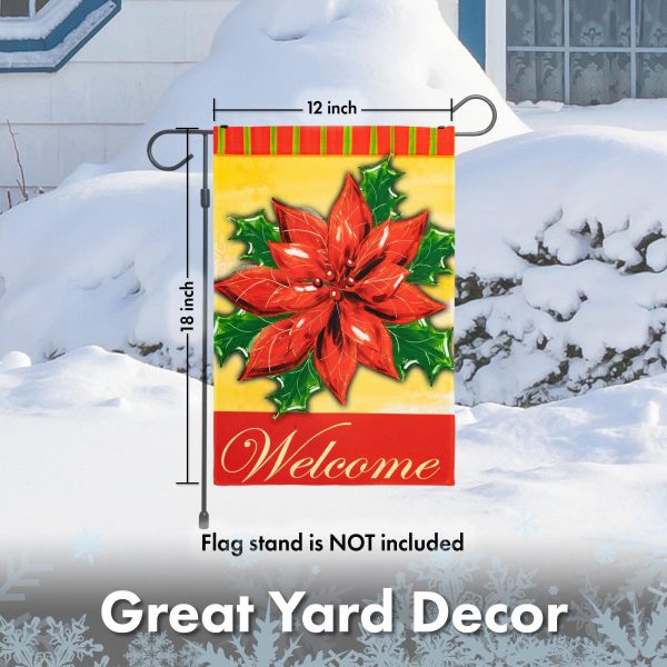 G128 - Christmas Garden Flag, Christmas and Winter Themed Decorations - Welcome Quote with Red Poinsettia Flower, Rustic Holiday Seasonal Outdoor Flag 12x18 Inch - Image 6