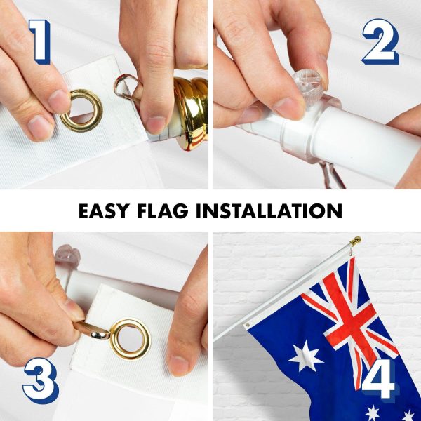 G128 - 6 Feet Tangle Free Spinning Flagpole (White) Australia Brass Grommets Printed 3x5 ft (Flag Included) Aluminum Flag Pole - Image 7
