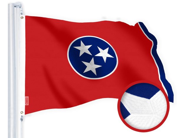 G128 Tennessee TN State Flag | 4x6 Ft | StormFlyer Series Embroidered 220GSM Spun Polyester | Embroidered Design, Indoor/Outdoor, Brass Grommets, Heavy Duty, All Weather
