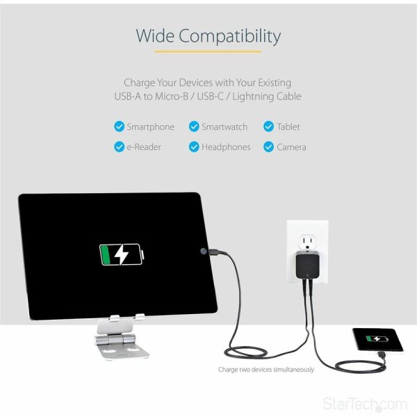 StarTech.com Travel USB Wall Charger - 2 Port - Black - Universal Travel Adapter - International Power Adapter - USB Charger - Image 4