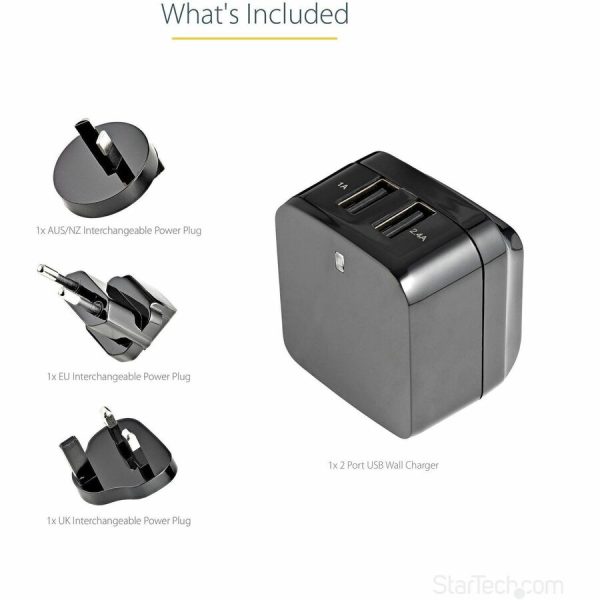 StarTech.com Travel USB Wall Charger - 2 Port - Black - Universal Travel Adapter - International Power Adapter - USB Charger - Image 6