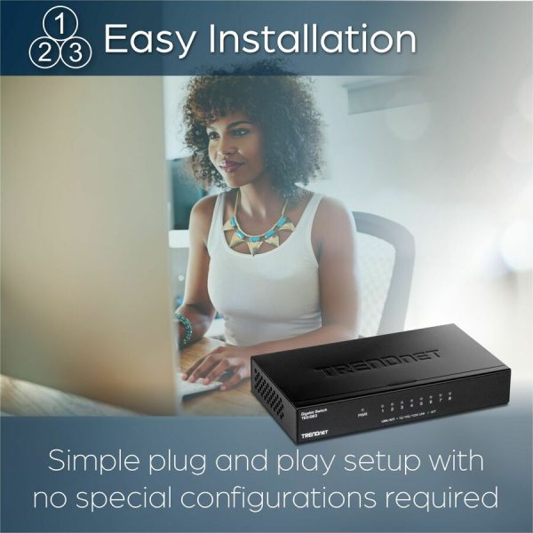 TRENDnet 8-Port Gigabit Desktop Switch, TEG-S83, 8 x Gigabit RJ-45 Ports, 16Gbps Switching Capacity, Fanless Design, Metal Enclosure, Lifetime Protection, Black - Image 6