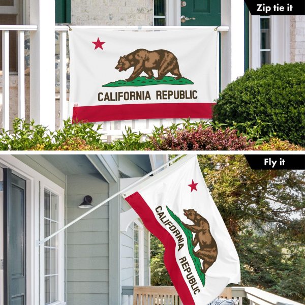 G128 Combo Pack: 6 Ft Tangle Free Aluminum Spinning Flagpole (White) & California CA State Flag 3x5 Ft, LiteWeave Pro Series Printed 150D Polyester, 4 Corner Brass Grommets | Pole with Flag Included - Image 3