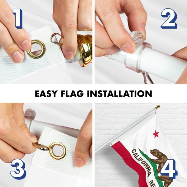 G128 Combo Pack: 6 Ft Tangle Free Aluminum Spinning Flagpole (White) & California CA State Flag 3x5 Ft, LiteWeave Pro Series Printed 150D Polyester, 4 Corner Brass Grommets | Pole with Flag Included - Image 7