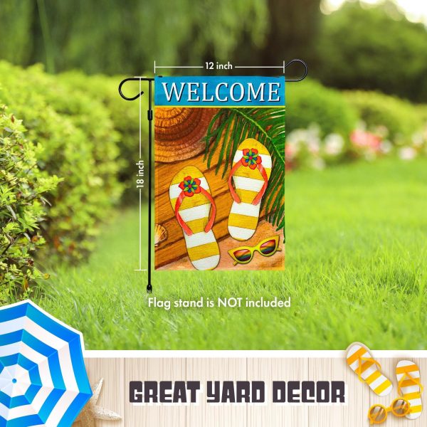 G128 Welcome Summer Sandals & Sunglasses Garden Flag | 12x18 Inch | 150D Polyester - Rustic Holiday Seasonal Outdoor Flag - Image 6