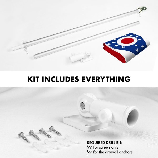G128 Combo Pack: 5 Ft Tangle Free Aluminum Spinning Flagpole (Silver) & Ohio OH State Flag 2x3 Ft, StormFlyer Series Embroidered 220GSM Spun Polyester | Pole with Flag Included - Image 2