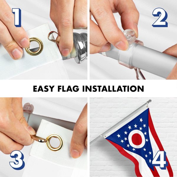 G128 Combo Pack: 5 Ft Tangle Free Aluminum Spinning Flagpole (Silver) & Ohio OH State Flag 2x3 Ft, StormFlyer Series Embroidered 220GSM Spun Polyester | Pole with Flag Included - Image 7