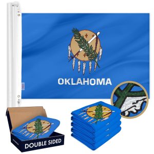G128 5 Pack: Oklahoma OK State Flag | 3x5 Ft | Double ToughWeave Series Double Sided Embroidered 210D Polyester | Embroidered Design, Indoor/Outdoor, Brass Grommets, Heavy Duty, 2-ply
