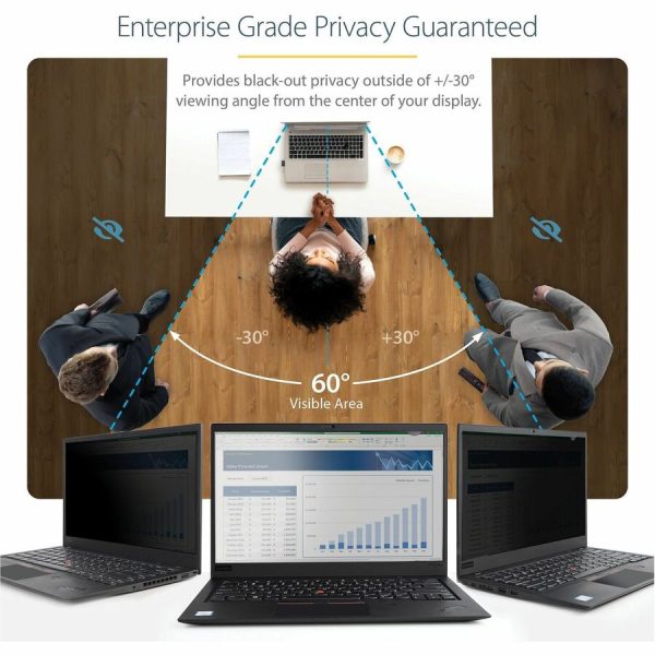 StarTech.com 15.6-inch 16:9 Laptop Privacy Filter, Anti-Glare Privacy Screen w/51% Blue Light Reduction, +/- 30° View Angle, Matte/Glossy - Image 2