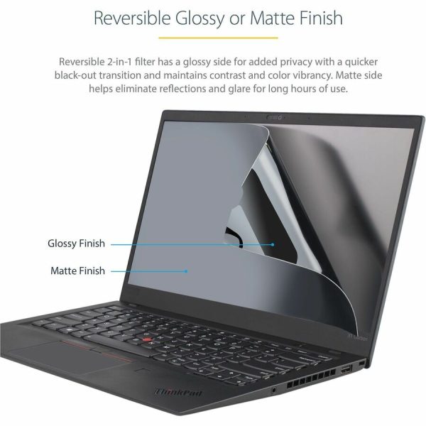 StarTech.com 15.6-inch 16:9 Laptop Privacy Filter, Anti-Glare Privacy Screen w/51% Blue Light Reduction, +/- 30° View Angle, Matte/Glossy - Image 3