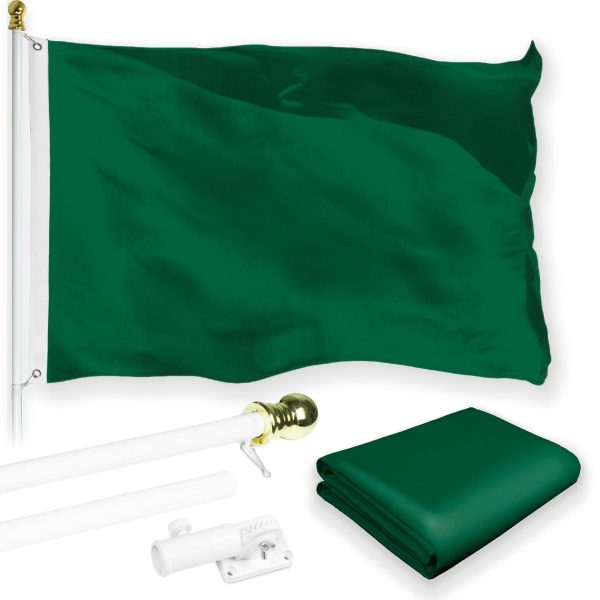 G128 Combo Pack: 5 Ft Tangle Free Aluminum Spinning Flagpole (White) & Solid Dark Green Color Flag 2.5x4 Ft, LiteWeave Pro Series Printed 150D Polyester | Pole with Flag Included
