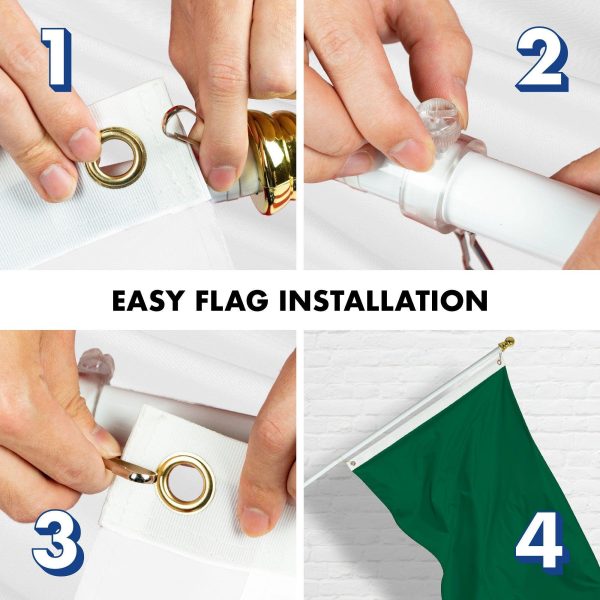 G128 Combo Pack: 5 Ft Tangle Free Aluminum Spinning Flagpole (White) & Solid Dark Green Color Flag 2.5x4 Ft, LiteWeave Pro Series Printed 150D Polyester | Pole with Flag Included - Image 7
