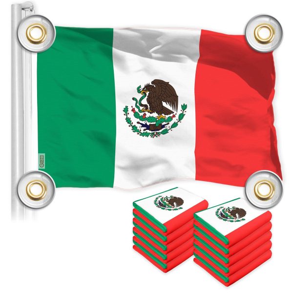 G128 10 Pack: Mexico Mexican Flag | 3x5 Ft | LiteWeave Pro Series Printed 150D Polyester, 4 Corner Brass Grommets | Country Flag, Vibrant Colors, Perfect For Balcony, More Durable Than 100D 75D Poly