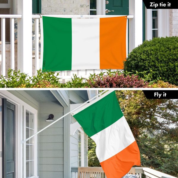 G128 Combo Pack: 6 Ft Tangle Free Aluminum Spinning Flagpole (White) & Ireland Irish Flag 3x5 Ft, LiteWeave Pro Series Printed 150D Polyester, 4 Corner Brass Grommets | Pole with Flag Included - Image 3