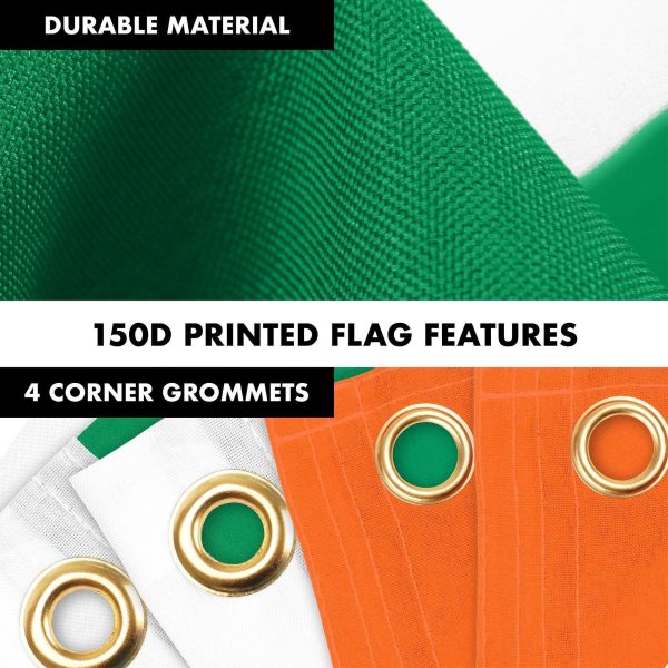 G128 Combo Pack: 6 Ft Tangle Free Aluminum Spinning Flagpole (White) & Ireland Irish Flag 3x5 Ft, LiteWeave Pro Series Printed 150D Polyester, 4 Corner Brass Grommets | Pole with Flag Included - Image 4