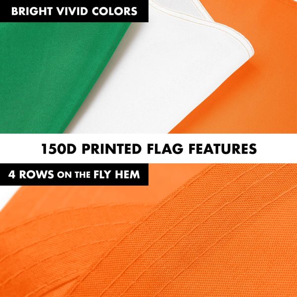 G128 Combo Pack: 6 Ft Tangle Free Aluminum Spinning Flagpole (White) & Ireland Irish Flag 3x5 Ft, LiteWeave Pro Series Printed 150D Polyester, 4 Corner Brass Grommets | Pole with Flag Included - Image 5