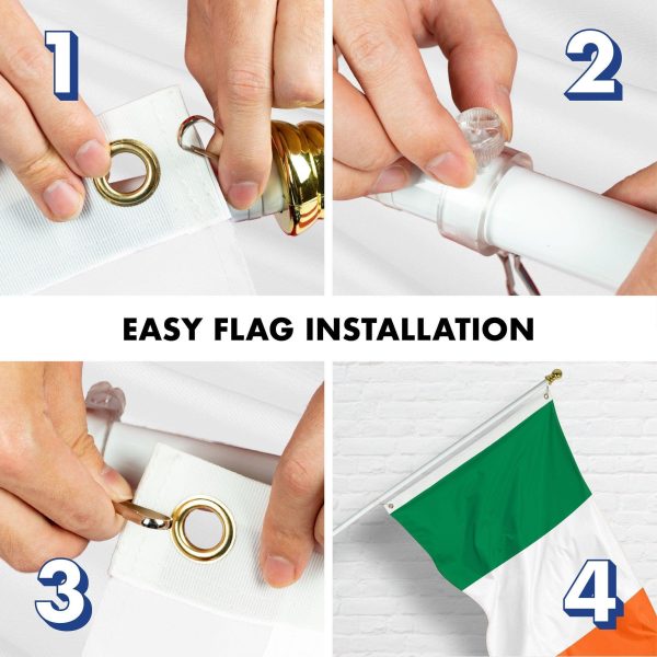 G128 Combo Pack: 6 Ft Tangle Free Aluminum Spinning Flagpole (White) & Ireland Irish Flag 3x5 Ft, LiteWeave Pro Series Printed 150D Polyester, 4 Corner Brass Grommets | Pole with Flag Included - Image 7