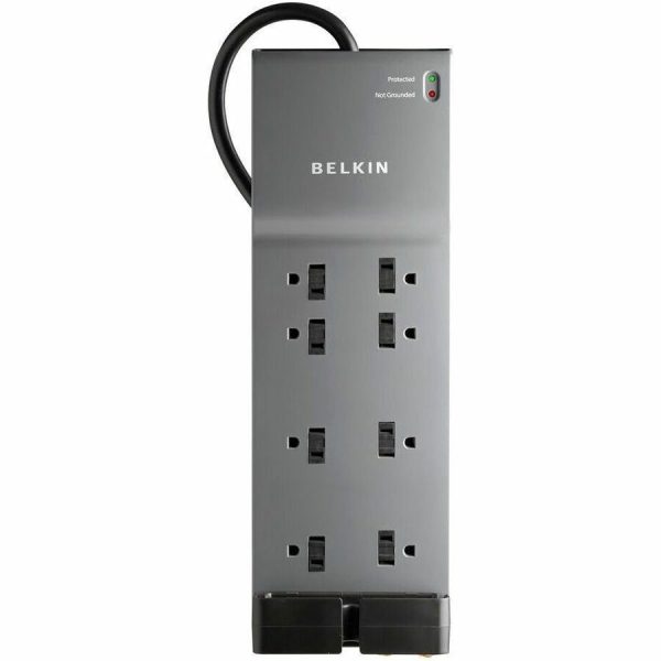 Belkin 8-Outlet Surge Protector - 6ft Cord - Right Angle Plug - 3550J - Telephone Protection - Grey (3-pack) - Image 3