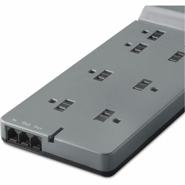Belkin 8-Outlet Surge Protector - 6ft Cord - Right Angle Plug - 3550J - Telephone Protection - Grey (3-pack) - Image 4