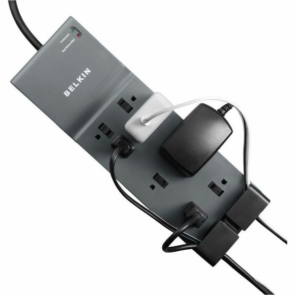Belkin 8-Outlet Surge Protector - 6ft Cord - Right Angle Plug - 3550J - Telephone Protection - Grey (3-pack) - Image 5