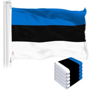 G128 5 Pack: Estonia Estonian Flag | 3x5 Ft | LiteWeave Pro Series Printed 150D Polyester | Country Flag, Indoor/Outdoor, Vibrant Colors, Brass Grommets, Thicker and More Durable Than 100D 75D Poly