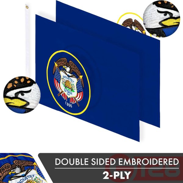 Utah UT State Flag 3x5 Ft 3-Pack Double-sided Embroidered Polyester By G128 - Image 2